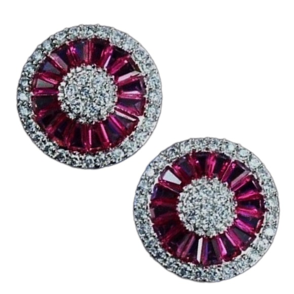 Round Baguette Zircon Earrings - Picture 7 of 12